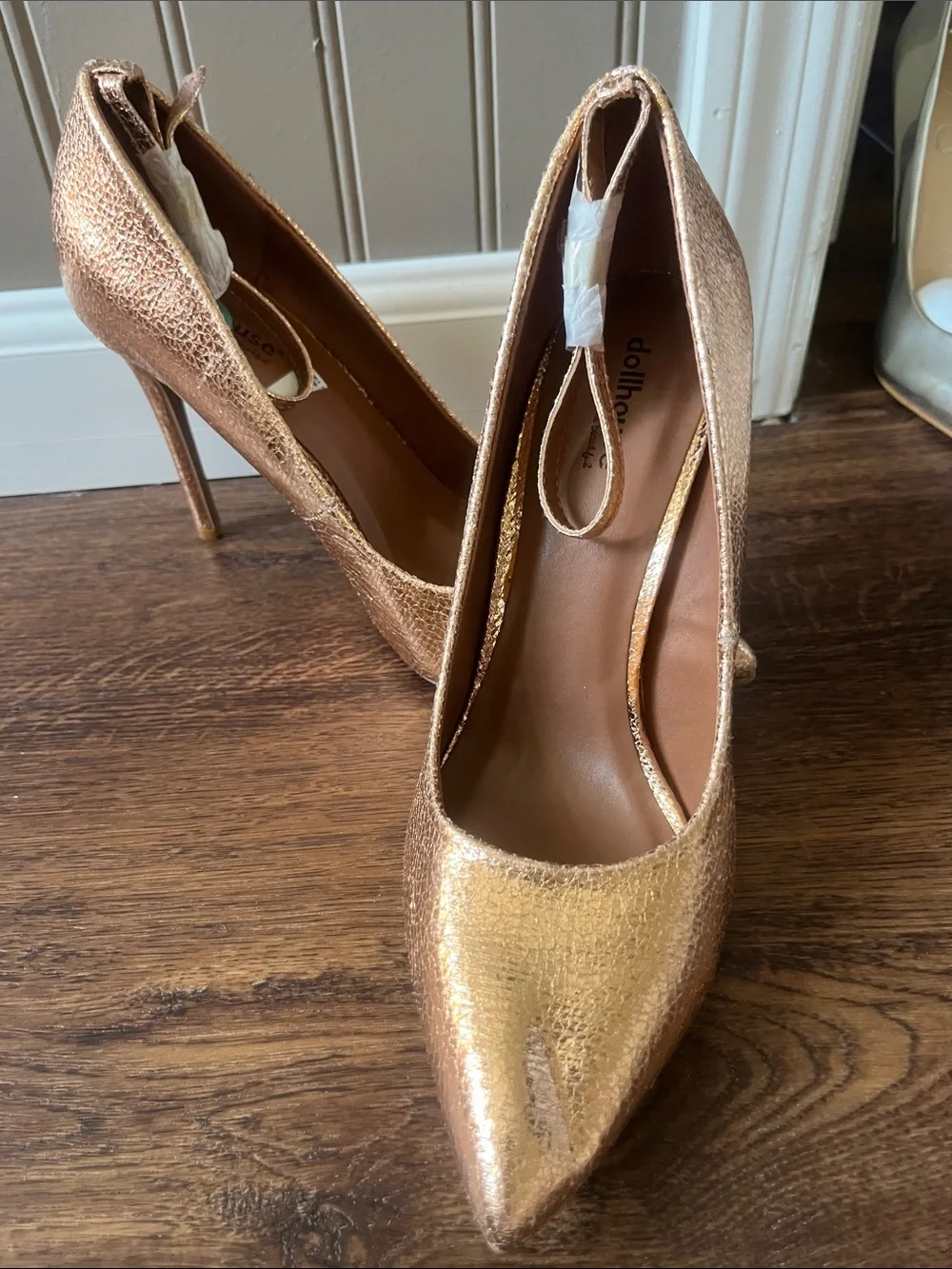 Dollhouse Metallic Rose Gold Pointed Toe Pumps